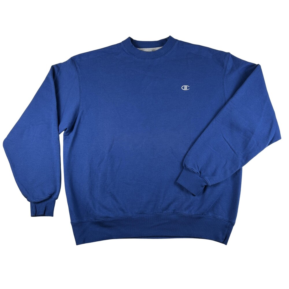 Champion Sweatshirt Mens XL Blue Fleece Crewneck Pullover Small Logo Embroidered